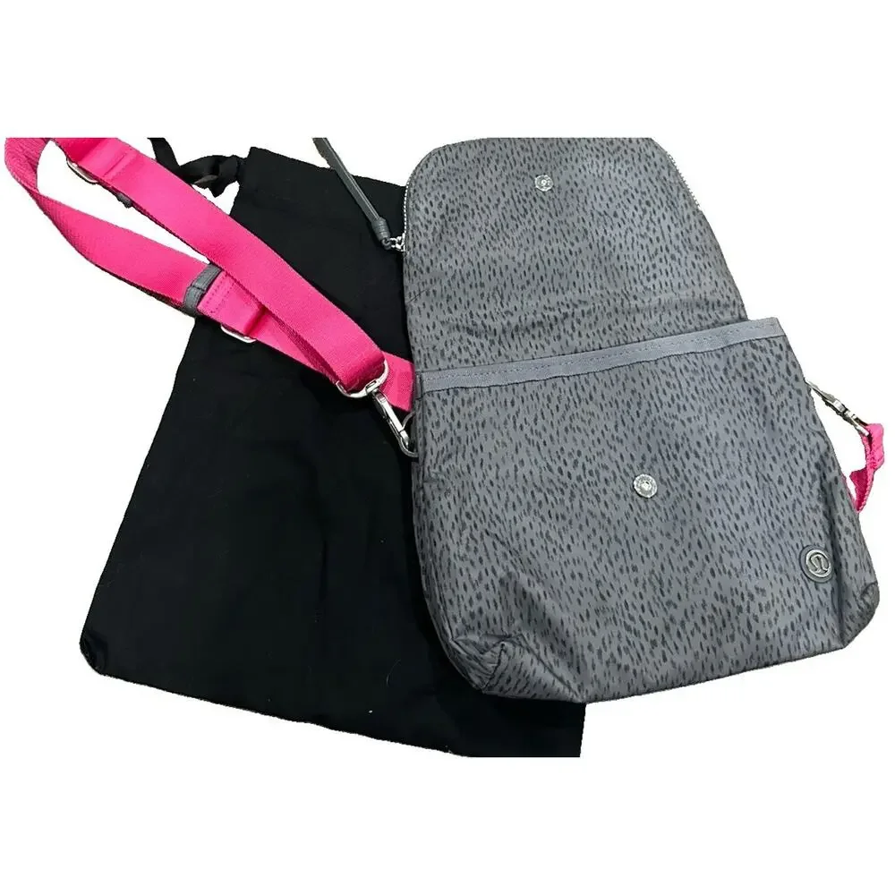 lululemon athletica Go Your Om Way Gray Pink Crossbody Bag Zip Pouch Strap- NWOT